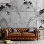 Fotobehang Zwart-wit afbeelding van vogels