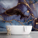 Fotobehang Abstract inktpatroon met metallic accenten.