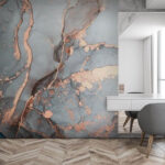 Fotobehang Abstracte koperen stromen in blauw