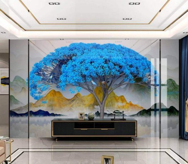 Boom met blauwe bladeren Fotobehang Boom met blauwe bladeren