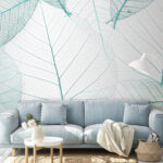 Fotobehang Delicaat turquoise bladmotief