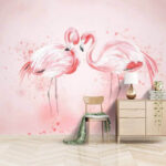 Fotobehang Twee flamingo's naast elkaar