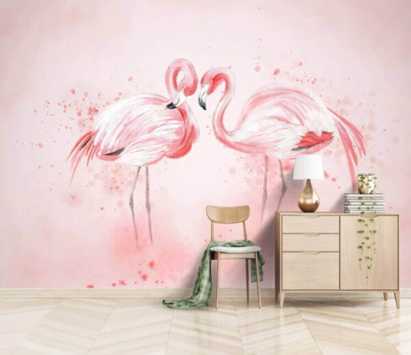 Twee flamingo's naast elkaar Fotobehang Twee flamingo's naast elkaar