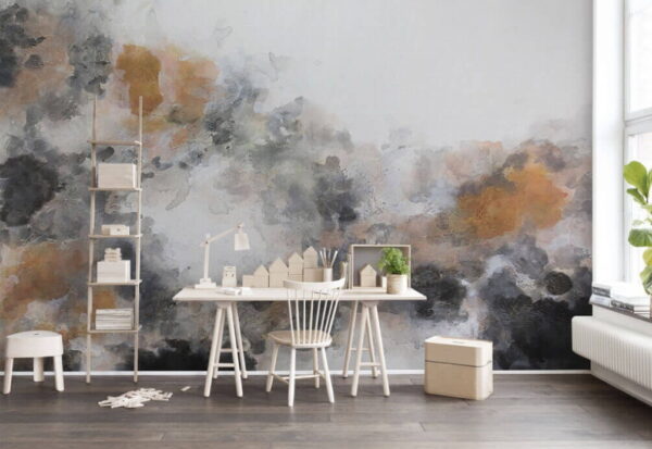 Schilderij van een wolk van zwarte en bruine kleuren Fotobehang Schilderij van een wolk van zwarte en bruine kleuren