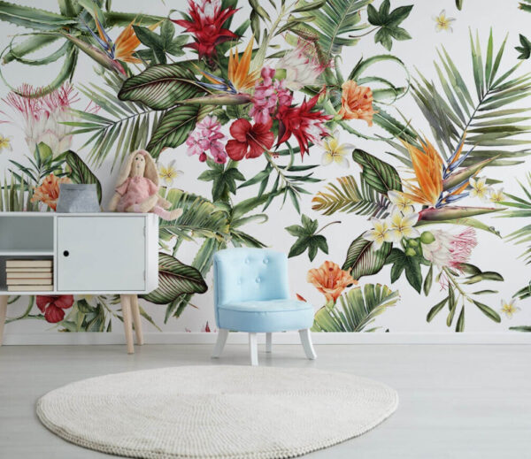 Patroon van bloemen en bladeren Fotobehang Patroon van bloemen en bladeren