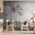 Fotobehang Roze bloemen met delicate vlinders