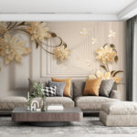 Fotobehang Elegant bloemmotief met vlinders