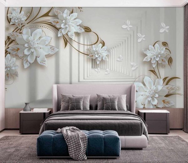 Fotobehang Fotobehang Witte bloem op een bord (Artikelnummer: u21861)