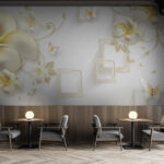 Fotobehang Behang met bloemen en vlinders