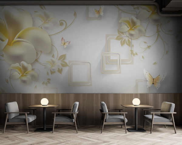 Behang met bloemen en vlinders Fotobehang Behang met bloemen en vlinders