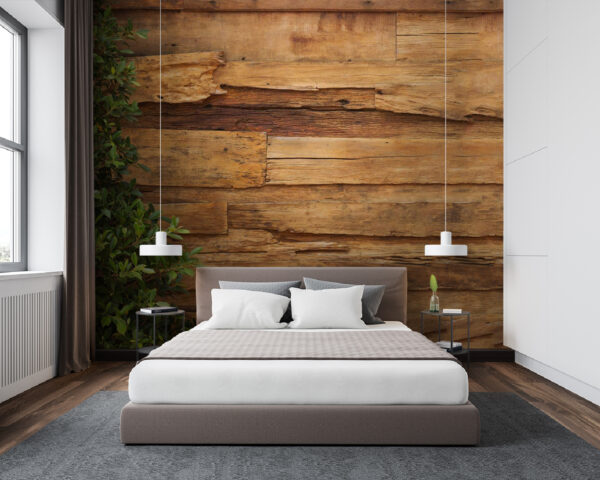 Verweerde houten muur met groen Fotobehang Verweerde houten muur met groen