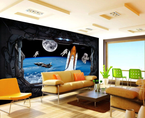 Space shuttle en astronauten in de ruimte Fotobehang Space shuttle en astronauten in de ruimte