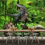 Fotobehang Groep dinosaurussen in een bos