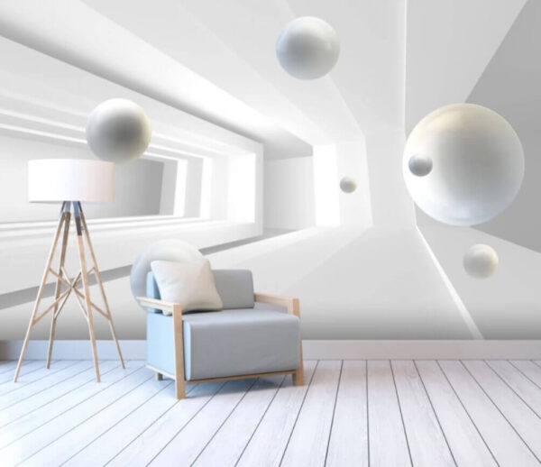 Witte ballen in een kamer Fotobehang Witte ballen in een kamer