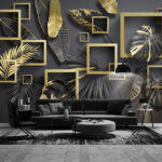 Fotobehang Elegant gebladerte in stijlvolle metallic frames