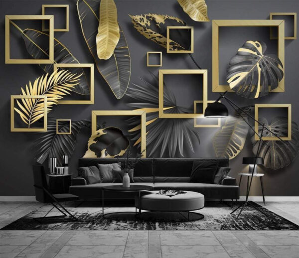 Elegant gebladerte in stijlvolle metallic frames Fotobehang Elegant gebladerte in stijlvolle metallic frames