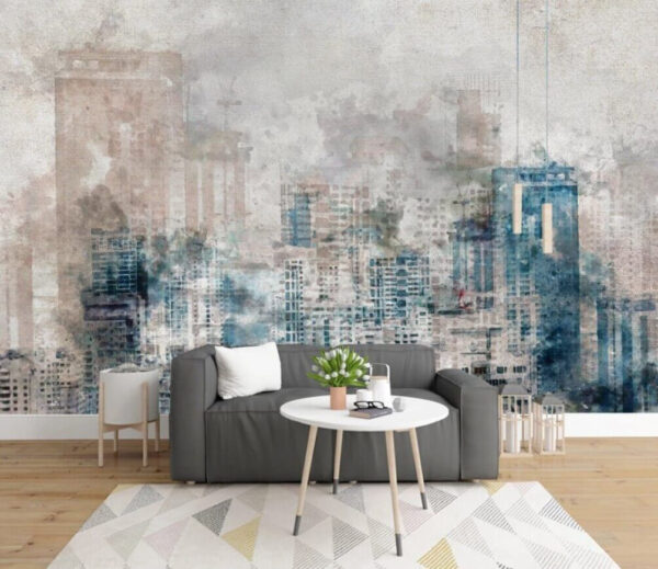 Abstract aquarel van skyline van een stadslandschap Fotobehang Abstract aquarel van skyline van een stadslandschap
