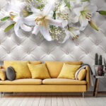 Fotobehang Groep witte bloemen op een witte achtergrond