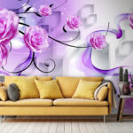 Fotobehang Paarse rozen en stromend water in harmonie.