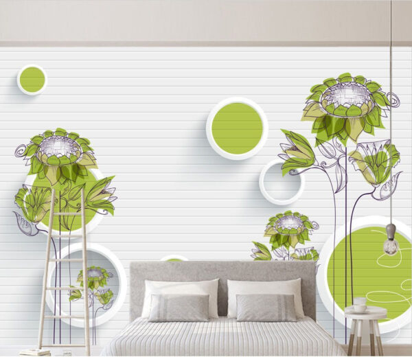 Behang met bloemen en cirkels Fotobehang Behang met bloemen en cirkels