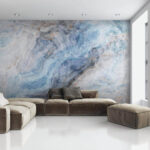 Fotobehang Blauw en wit marmeren textuurpatroon
