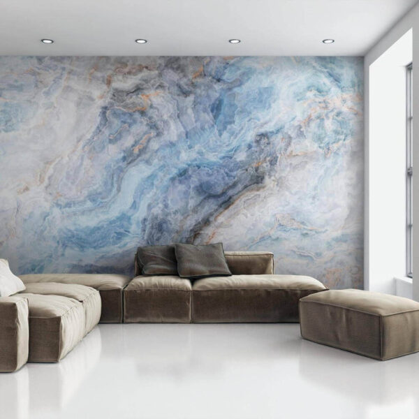 Blauw en wit marmeren textuurpatroon Fotobehang Blauw en wit marmeren textuurpatroon