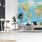 Fotobehang Kaart van de wereld met verschillende vlaggen