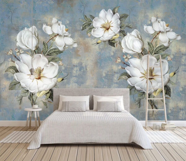 Groep witte bloemen Fotobehang Groep witte bloemen