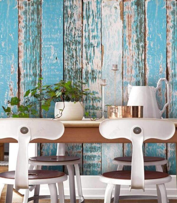 Verweerd blauw houten hek textuur Fotobehang Verweerd blauw houten hek textuur