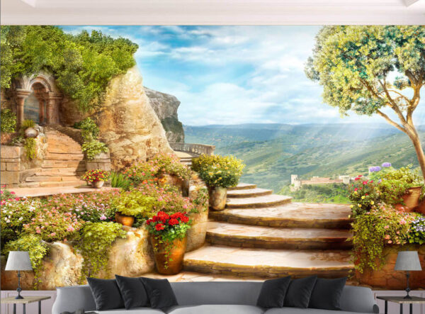 Pot met rode bloemen Fotobehang Pot met rode bloemen