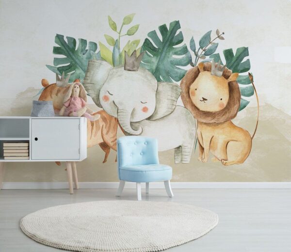 Groep dieren met kronen Fotobehang Groep dieren met kronen