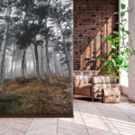Fotobehang Bos met bomen in de mist
