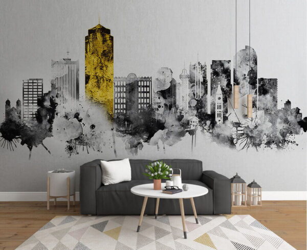 Zwart-wit stadslandschap Fotobehang Zwart-wit stadslandschap
