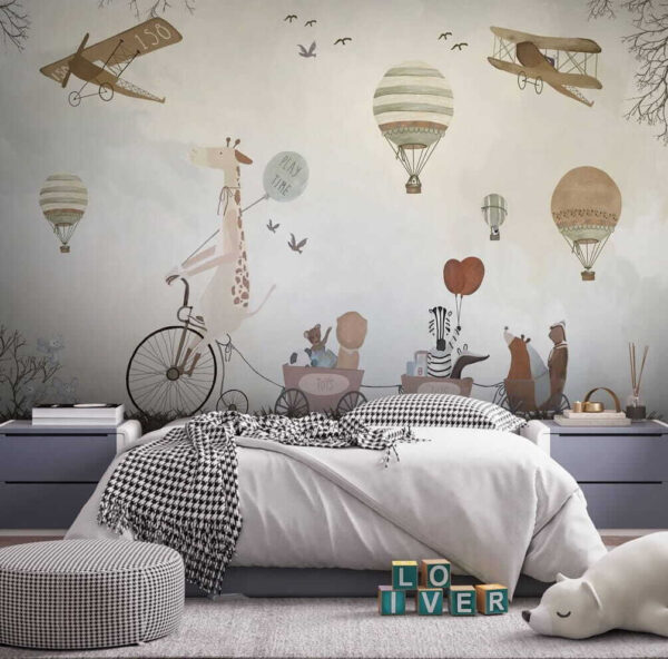 Tekening van een heteluchtballon Fotobehang Tekening van een heteluchtballon