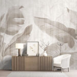 Fotobehang Elegante monochrome bladmotieven dansen