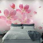 Fotobehang Groep roze bloemen