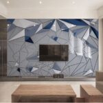 Fotobehang Witte en blauwe driehoekige vormen