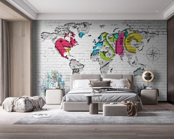 Gele letter op een bakstenen muur Fotobehang Gele letter op een bakstenen muur