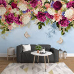 Fotobehang Groep bloemen met vlinders