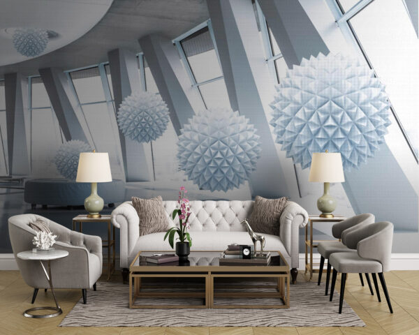 Witte ballen uit het plafond Fotobehang Witte ballen uit het plafond