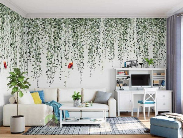 Vlinder en wijnranken met bladeren Fotobehang Vlinder en wijnranken met bladeren