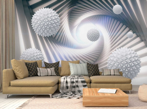 Witte bol met driehoekjes Fotobehang Witte bol met driehoekjes