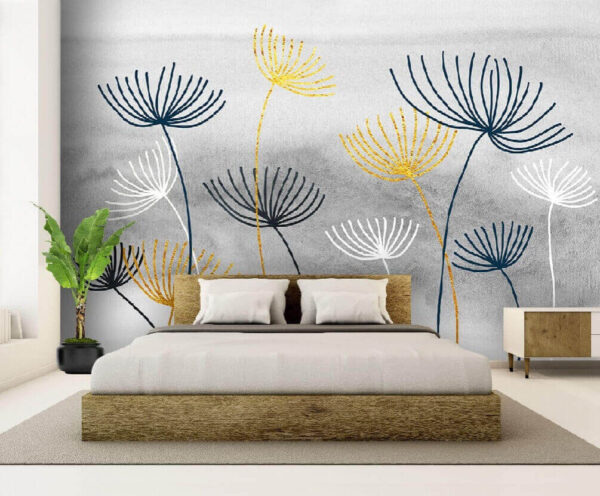 Fotobehang Gele en blauwe bloemen