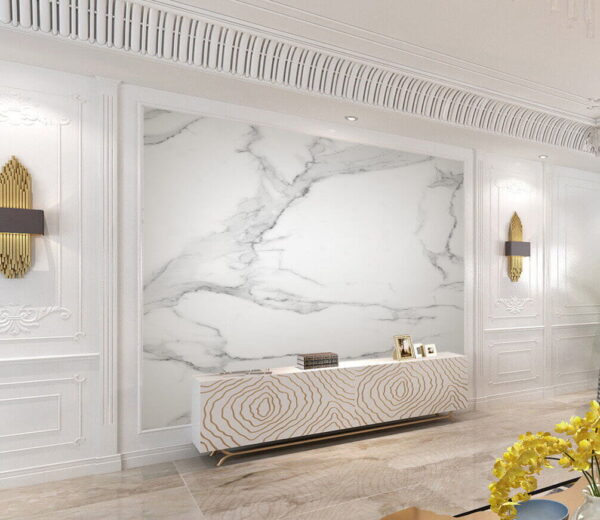 Fotobehang Wit marmeren oppervlak met zwarte aderen