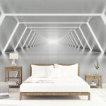 Fotobehang Futuristische gloeiende tunnelperspectief.