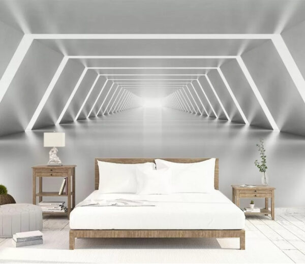 Futuristische gloeiende tunnelperspectief Fotobehang Futuristische gloeiende tunnelperspectief
