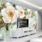 Fotobehang Witte bloemen en een vlinder