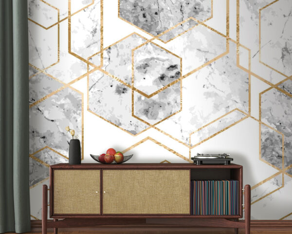 Elegant ontwerp met hexagonaal marmerpatroon Fotobehang Elegant ontwerp met hexagonaal marmerpatroon