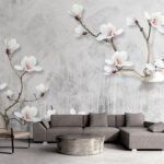 Fotobehang Delicate magnolia's op elegante takken.