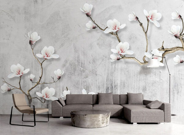 Delicate magnolia's op elegante takken Fotobehang Delicate magnolia's op elegante takken